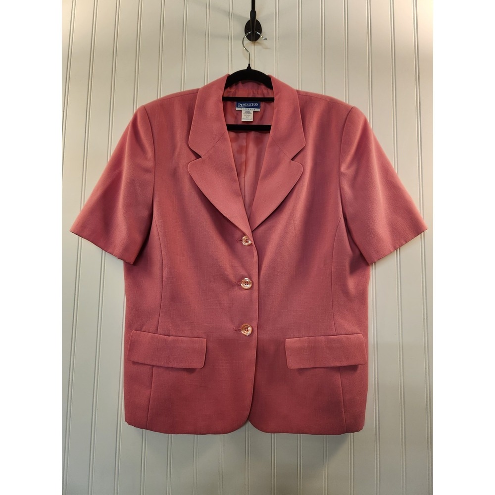 Vintage Pendleton Women's Pink Short Sleeve Blazer Size 14 Classic Preppy Office